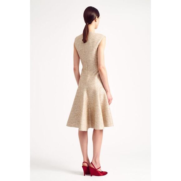 Emilia Wickstead DENVER DRESS IN BEIGE AND SILVER JACQUARD TWEED US6 - Picture 6 of 12